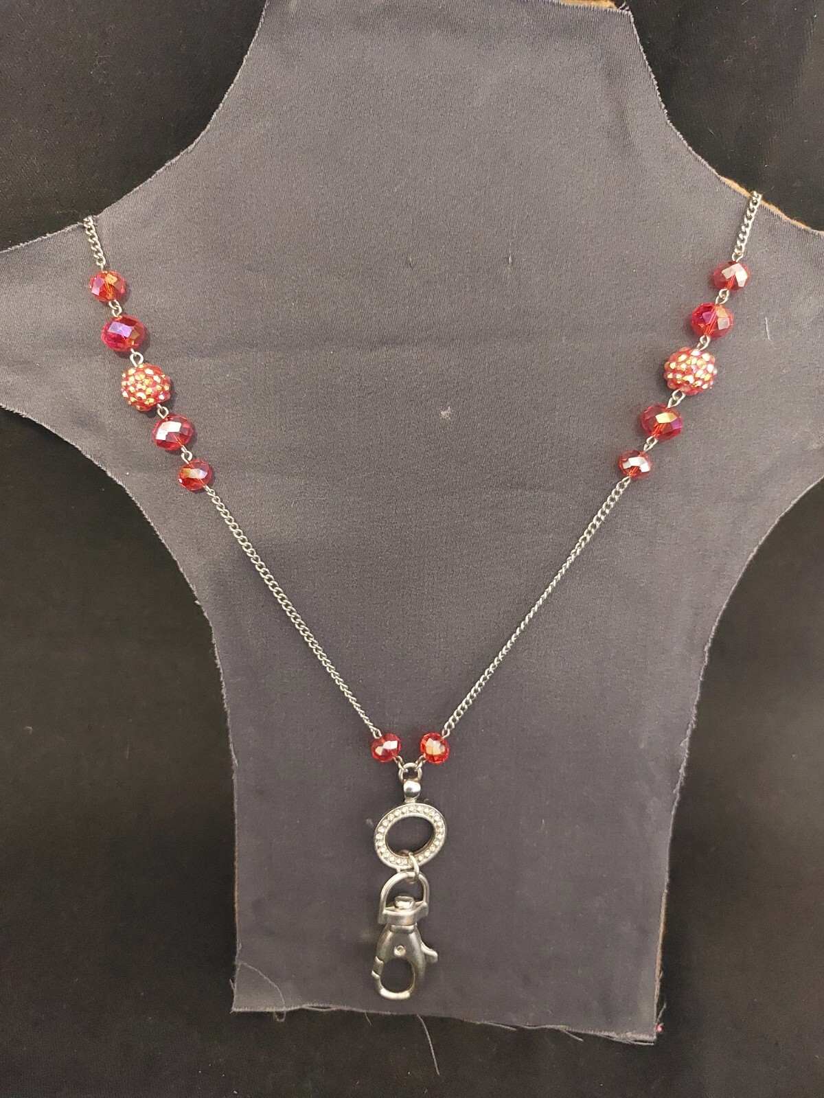 Red Sparkle Bead Chain Lanyard with Swivel Lobster Claw Clasp 28″