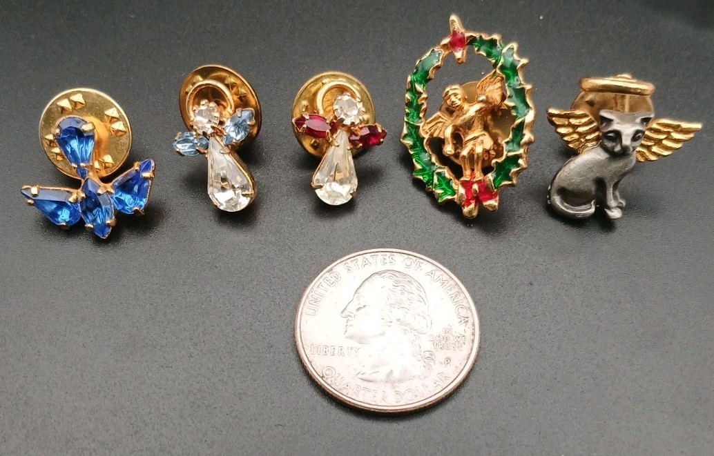 Vintage Guardian Angel Pins, Angel Pins Brooches Dove Lot Of 5