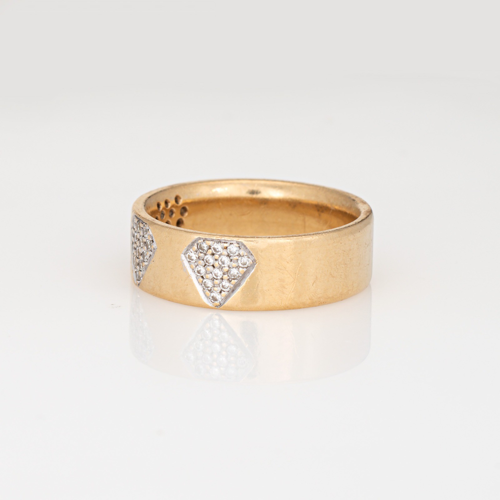 Diamond Cutout Band Sz 8.75 Ring Vintage 14k Yellow Gold Estate Fine Jewelry