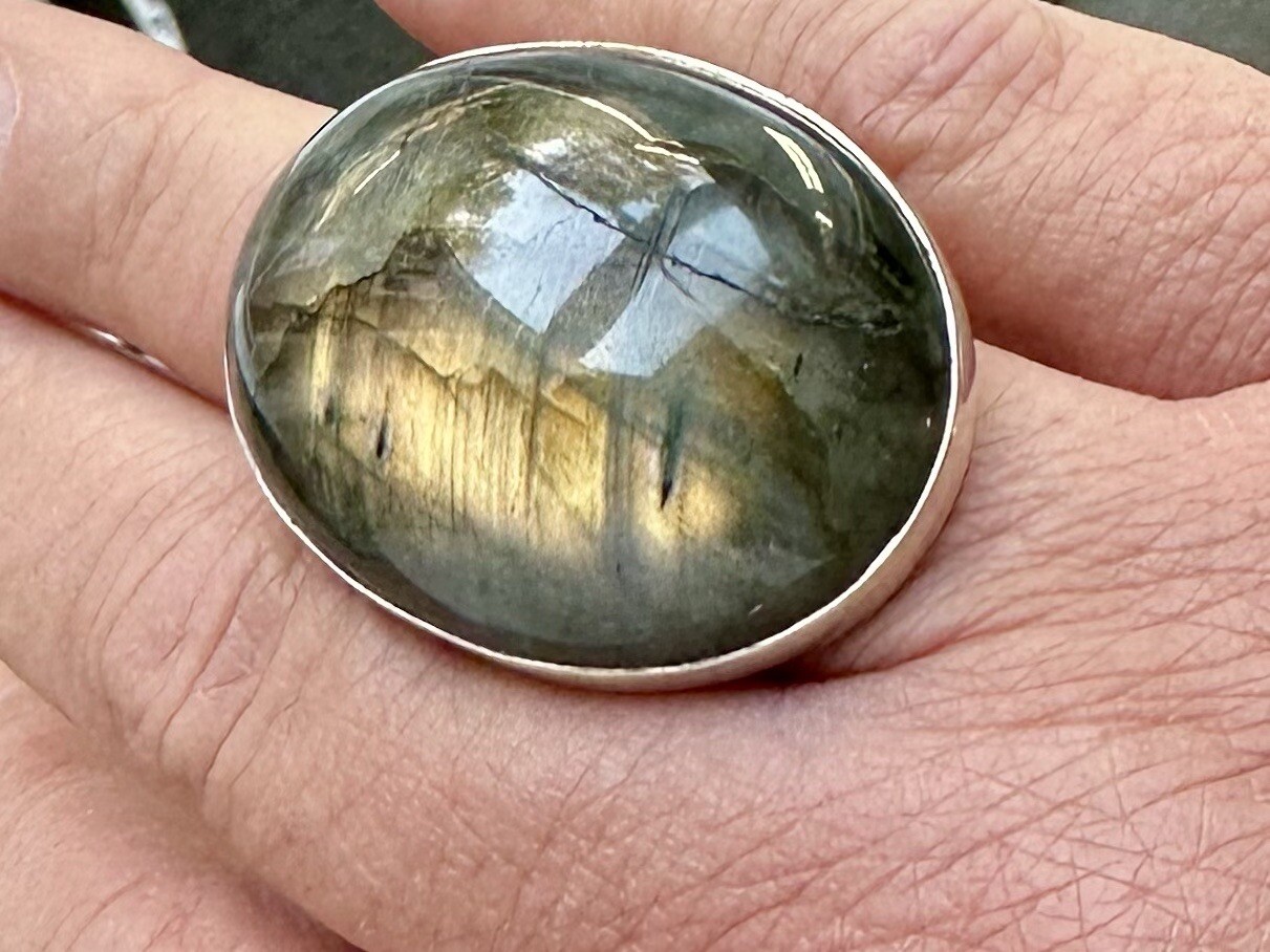 Vintage HUGE Sterling Silver 925 Natural Labradorite Statement Ring Size 7