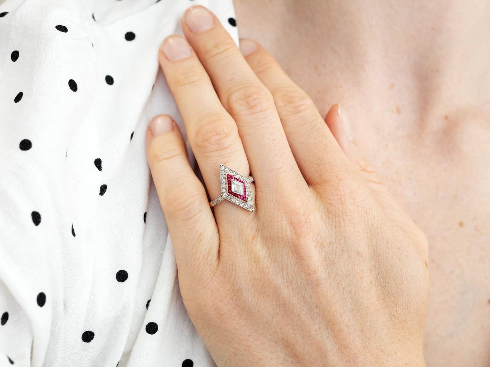 Antique 0.23Ct Ruby and 0.97Ct Diamond 18k Rose Gold Dress Ring Circa 1910