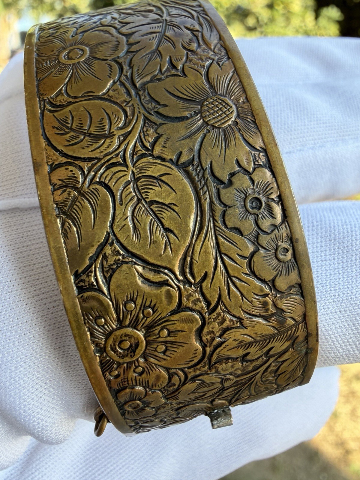 Antique Victorian Porcelain Miniature Portrait Bangle Cuff Bracelet C. 1900