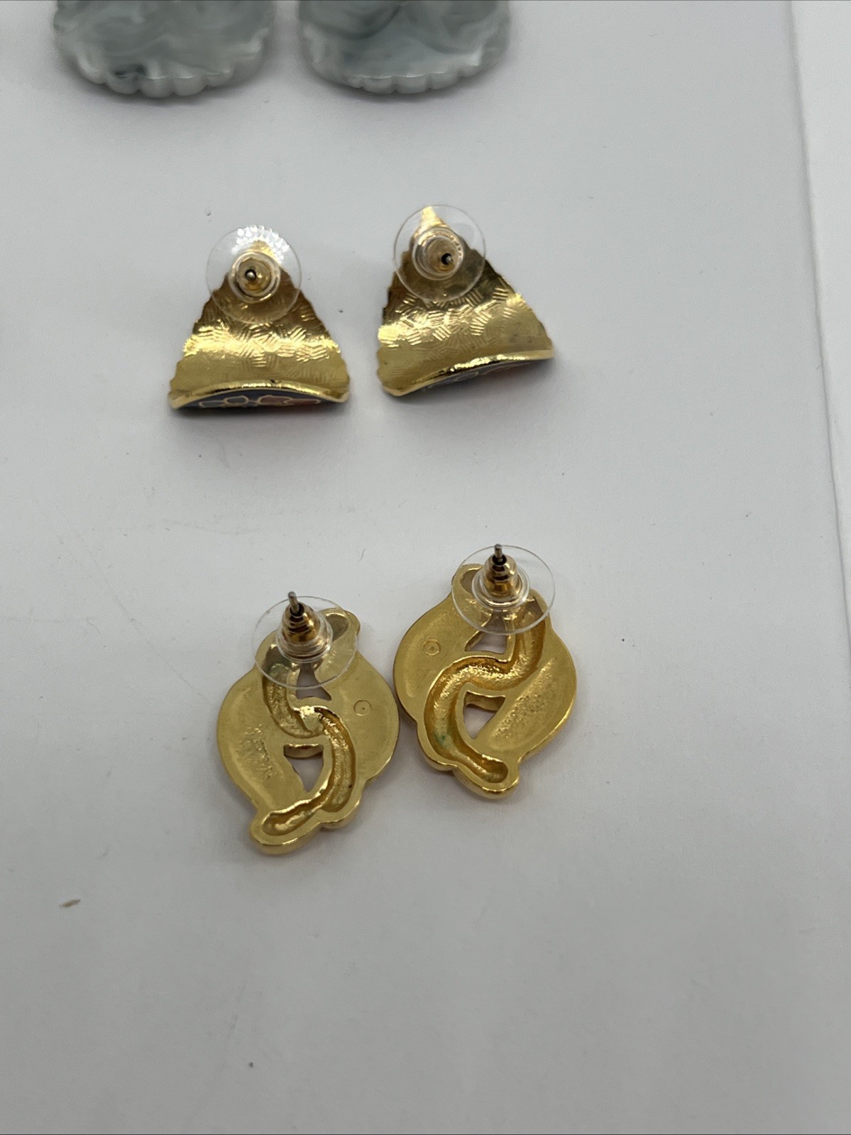 6 Vintage Goldtone Enamel Flower Butterflies Pierced Earrings Monet Avon
