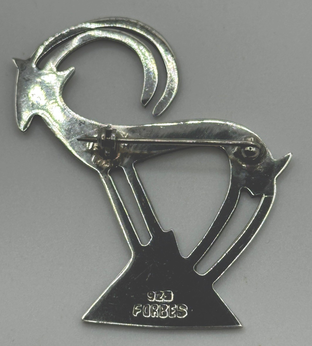 Anne Forbes Sterling Silver Mountain Goat Pin Brooch – Abstract Modern