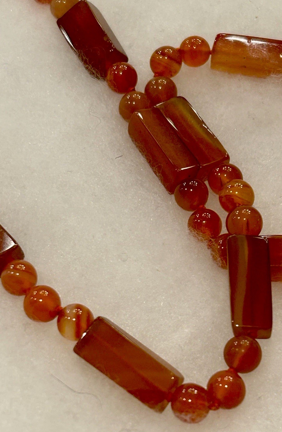 Beautiful Antique Natural Carnelian Long Stone Beaded Necklace Hand-Knotted 20”