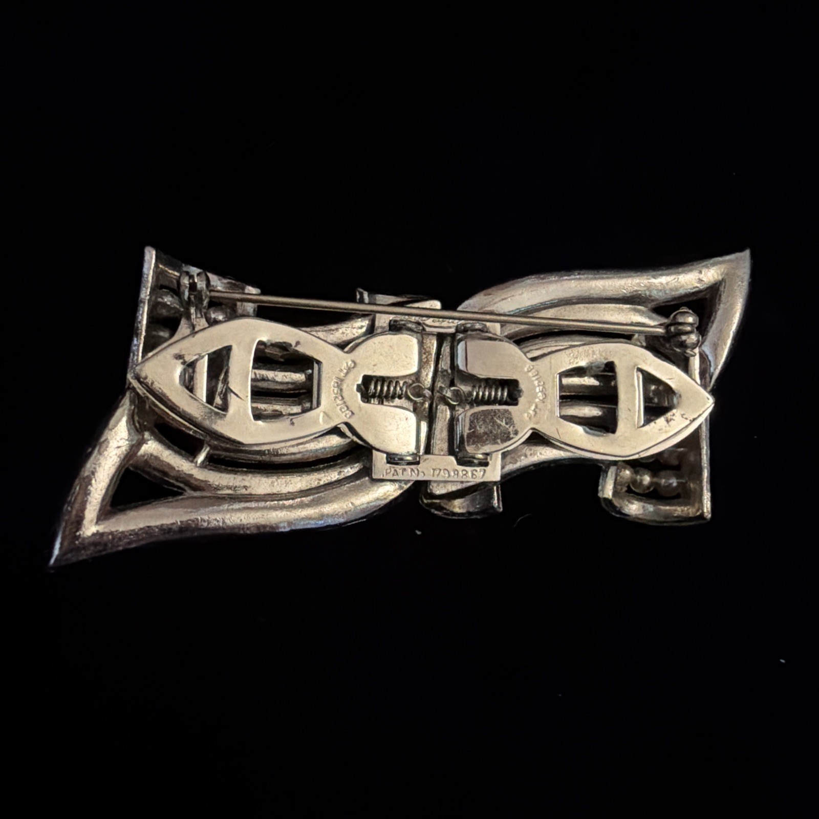 Vintage Coro Duette Art Deco Convertible Brooch Pin Silver Clear Rhinestone Pin
