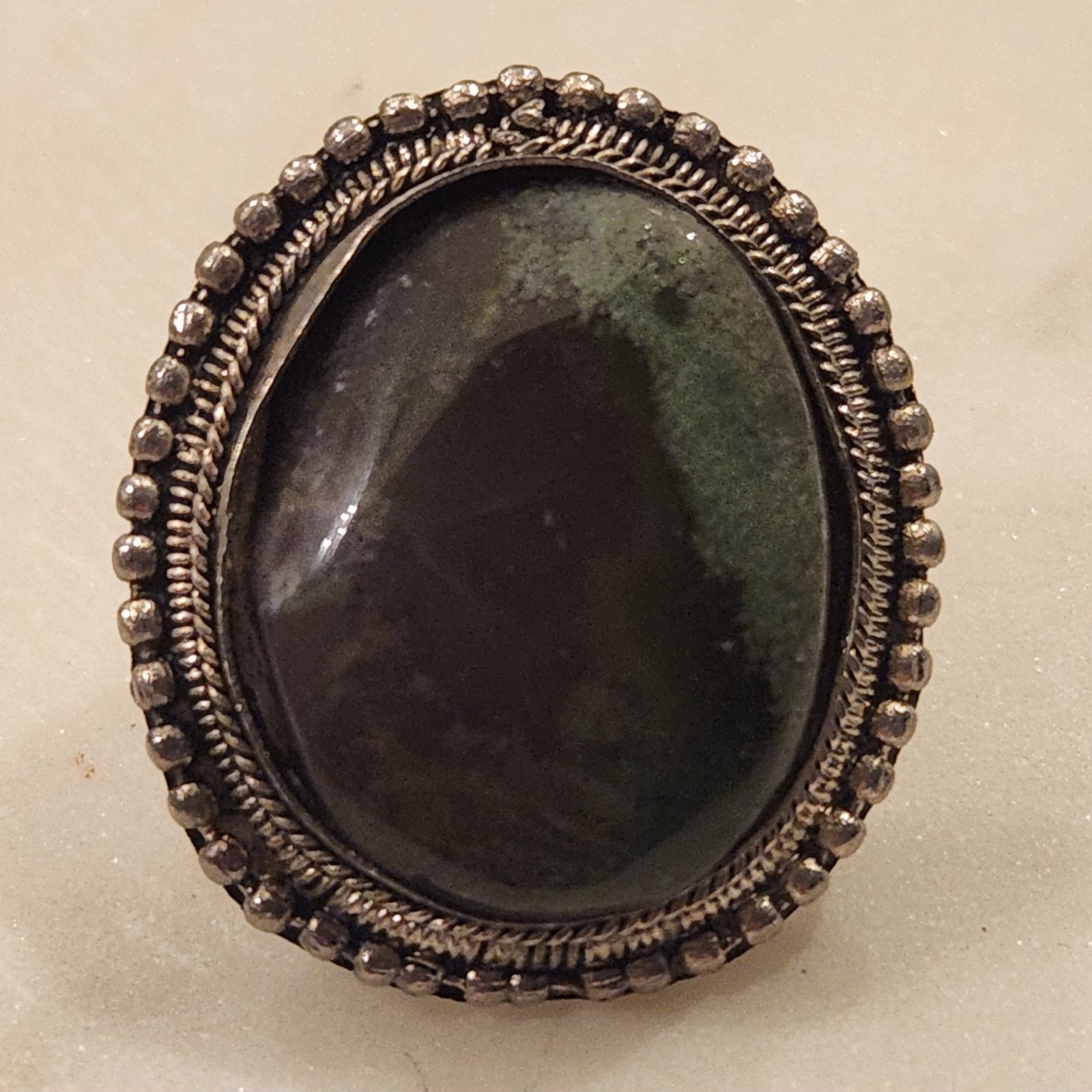 Vintage Clip On Earrings Green Brown Stone Silver Tone Boho Earthy Nature