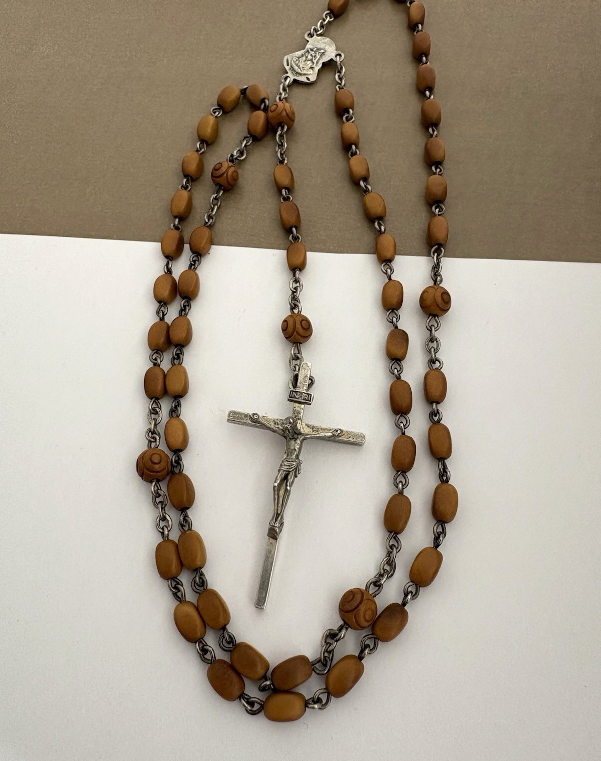 Antique Vintage Sterling Silver 925 ITALY Catholic Rosary Carved Beads Necklace