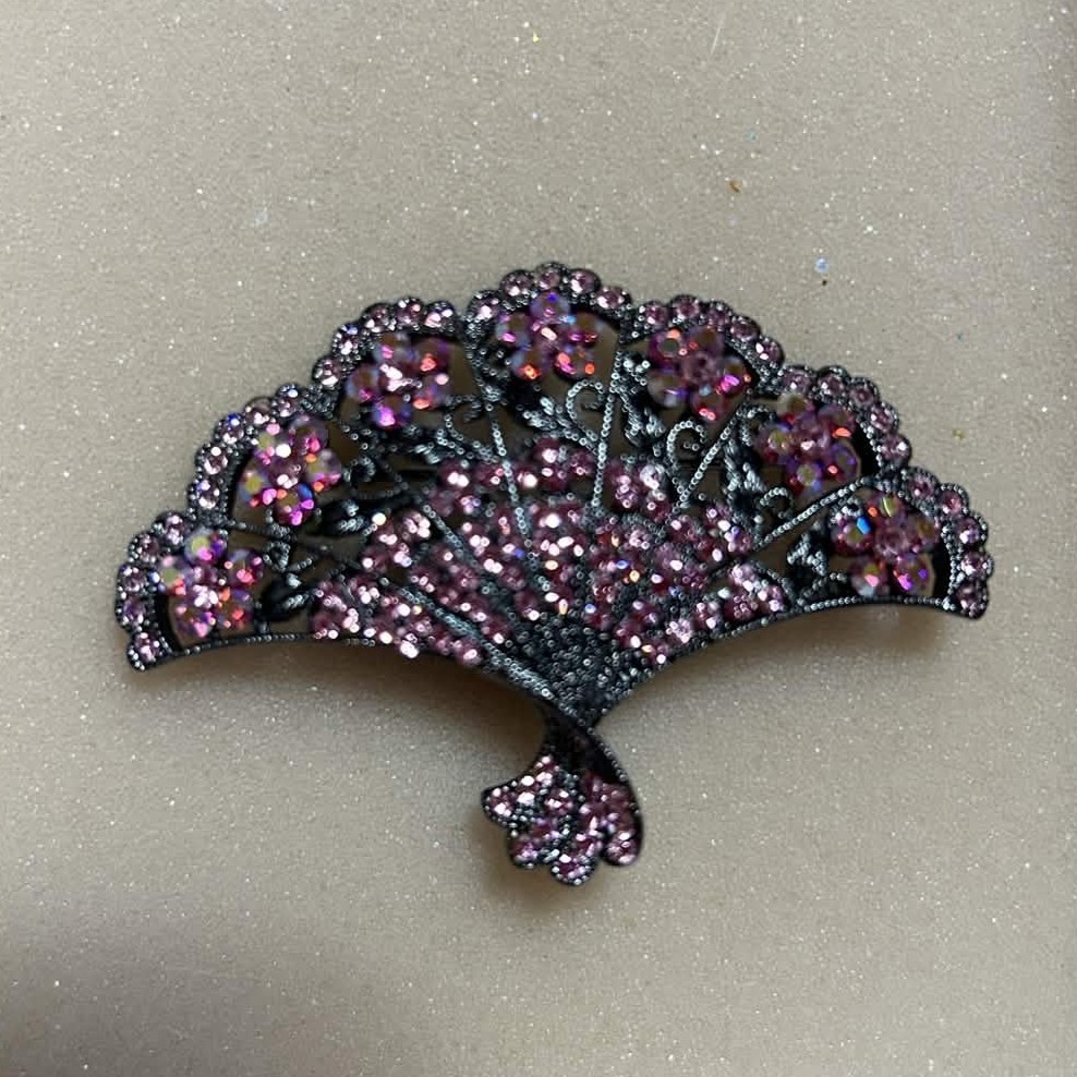 KIRKS FOLLY “Fluttering Fan” Brooch Pin Gunmetal Pink AB Rhinestone