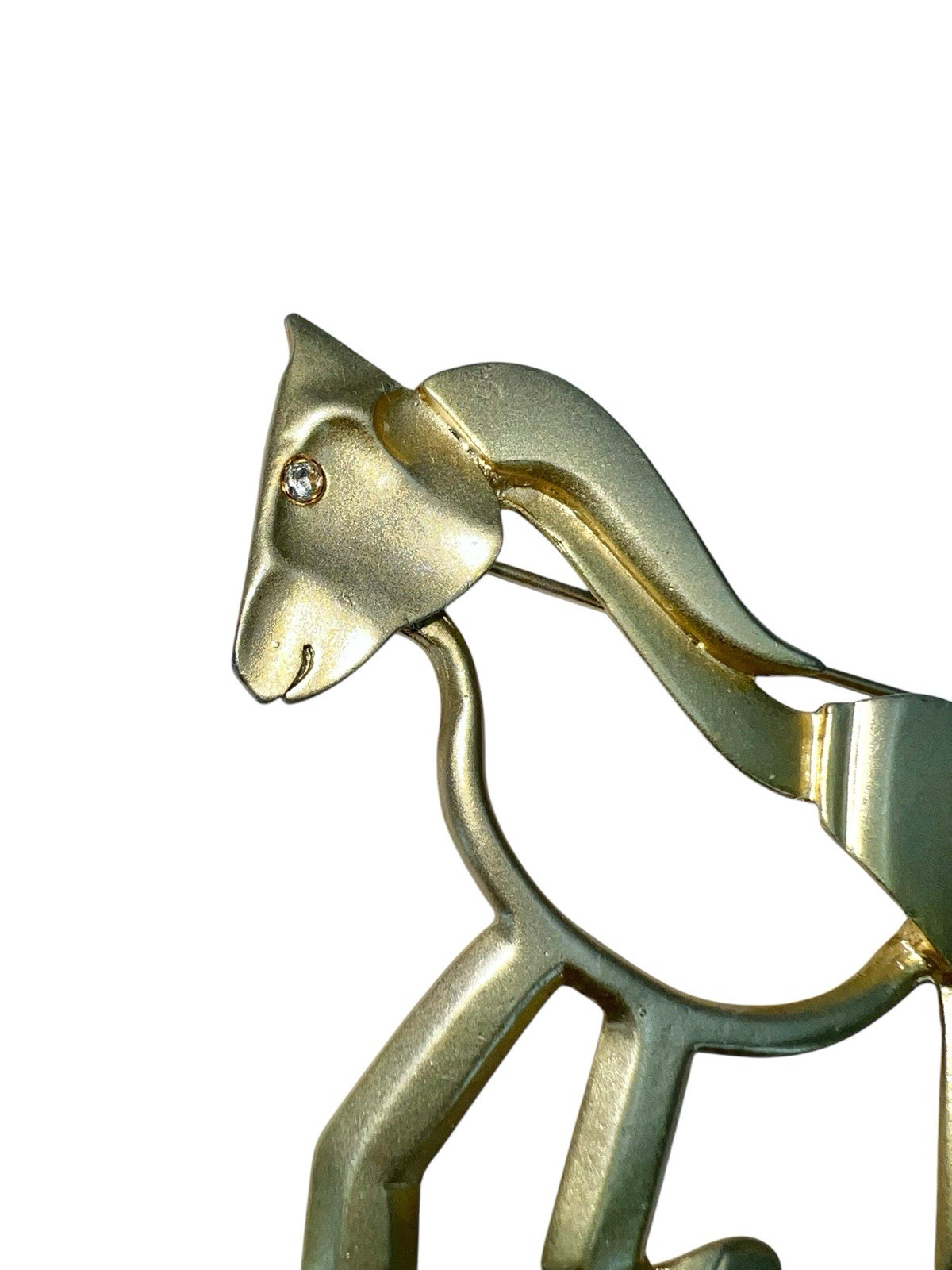 GALLOPING HORSE RHINESTONE BROOCH PIN ABSTRACT BRUTALIST FANTASY WHIMSICAL MAGIC
