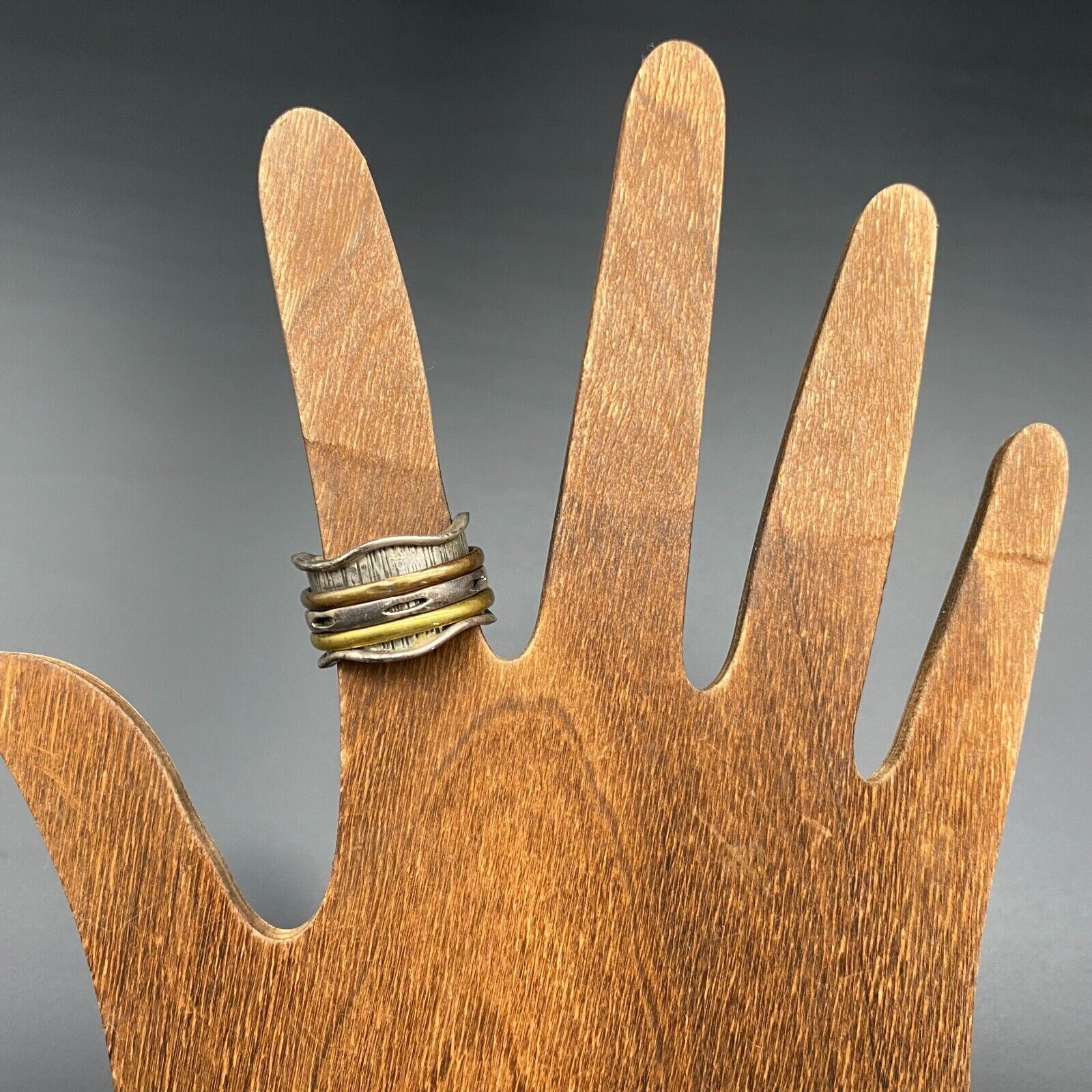 Vintage Mixed Metal Spinner Ring Sterling Silver Ring Size 7