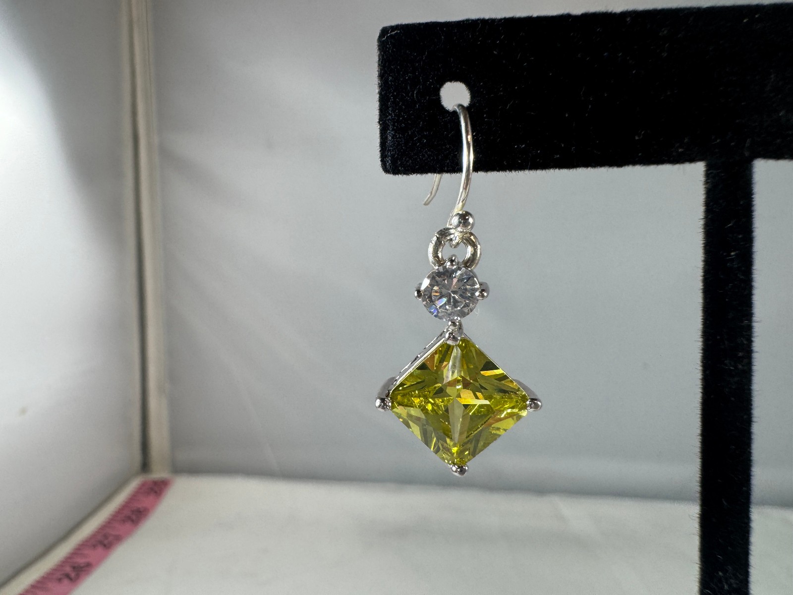 Sterling silver vintage citrine and cubic zirconia pierced dangle earrings