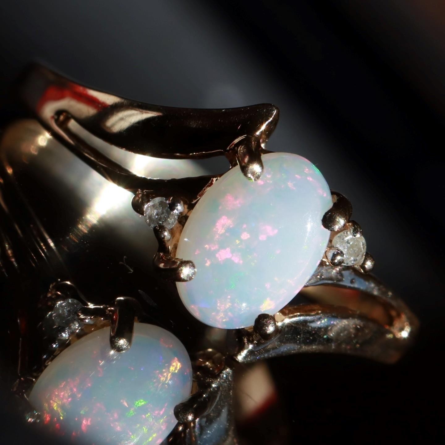 10k yellow gold size 5 ring 0.355ct Australian fiery opal diamond 1.52gr N3815