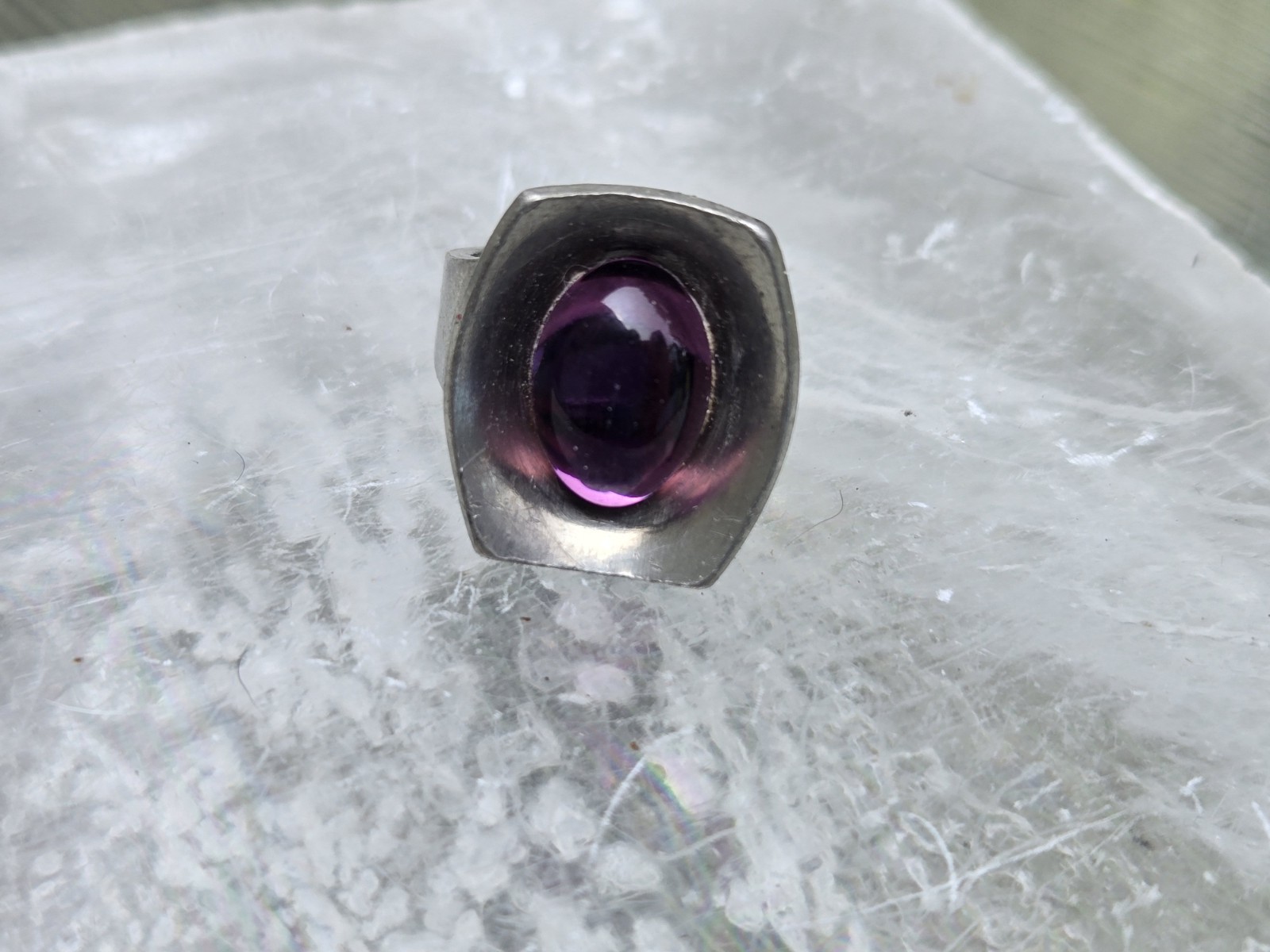 Denmark Vintage Jorgen Jensen Amethyst Pewter Ring