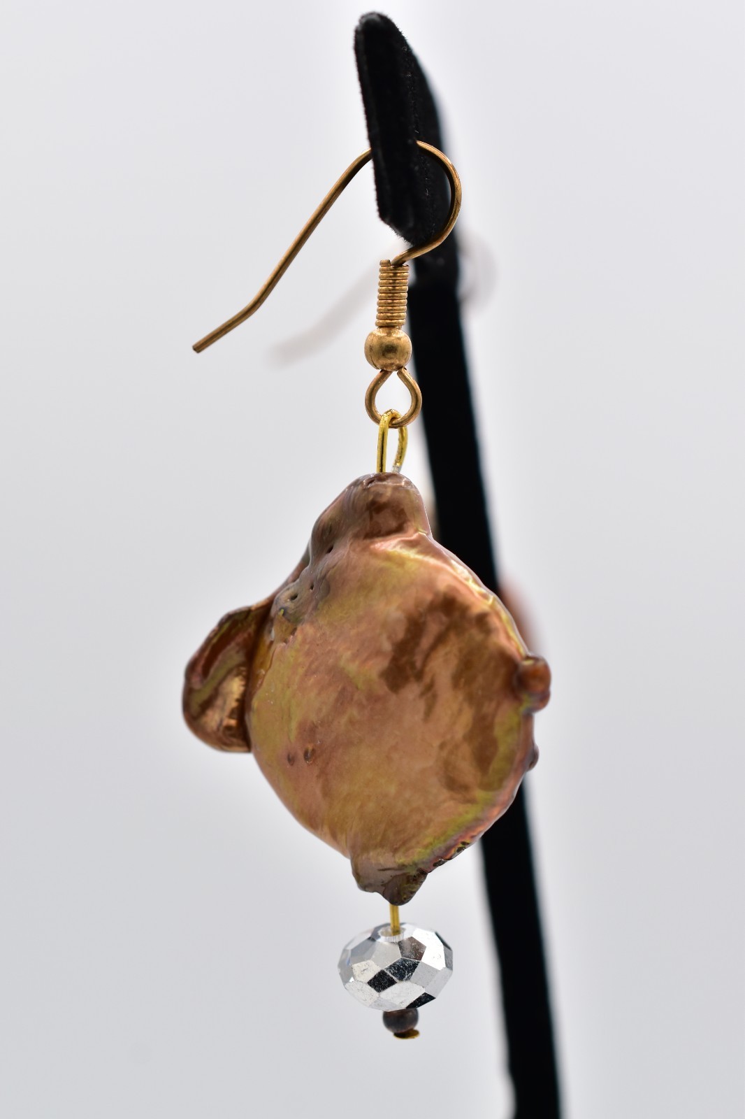 Vintage Baroque Pearl Dangle Earrings Iridescent Copper Freshwater Drop BinBK