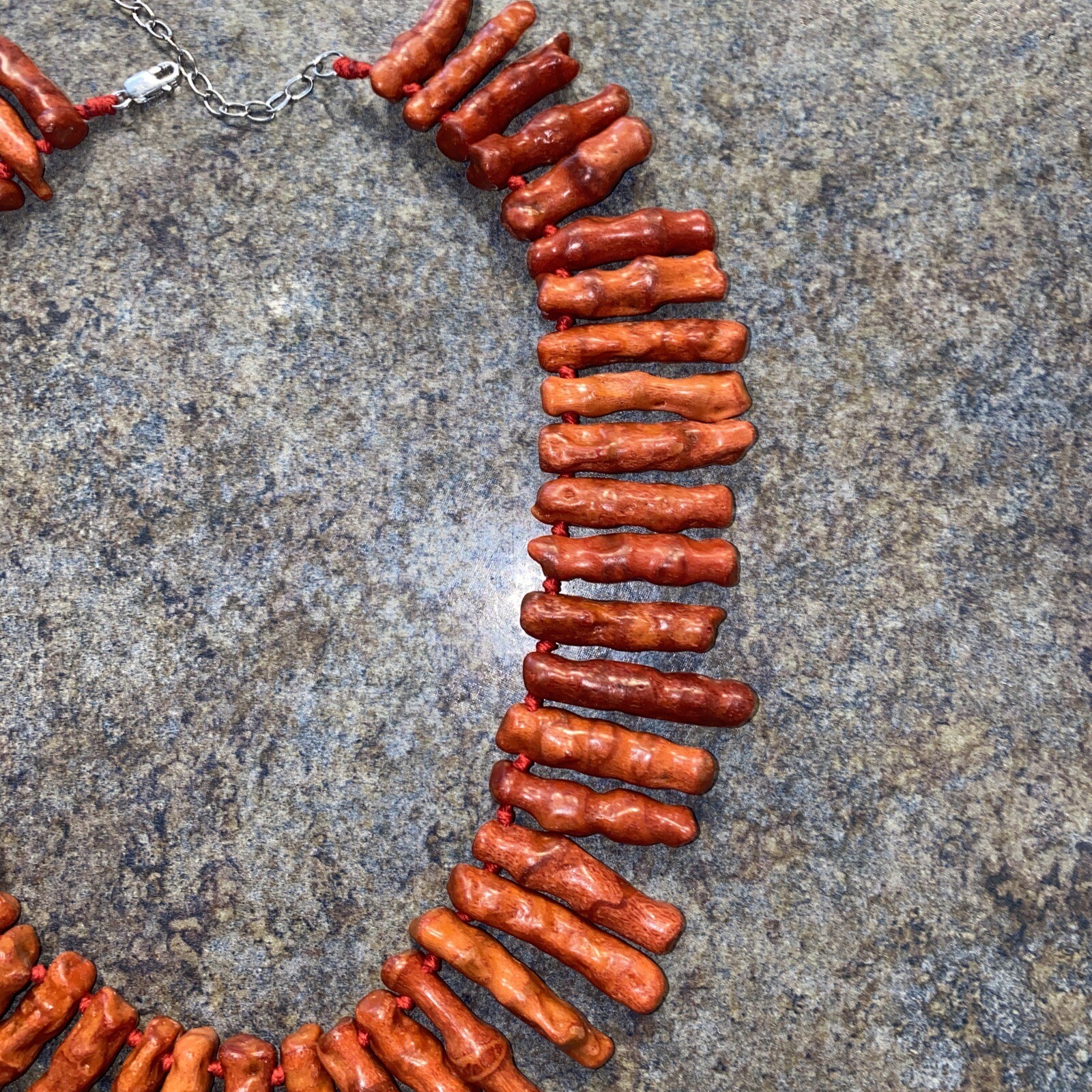 GENUINE RED ORANGE BRANCH CORAL NECKLACE STERLING KNOTTED VINTAGE CORAL 20”