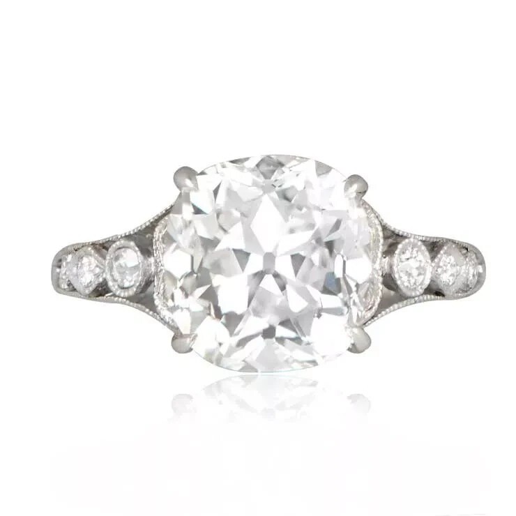 Antique 4CT Cushion Cut Lab Created Diamond Vintage Style Ring 14K White Gold FN
