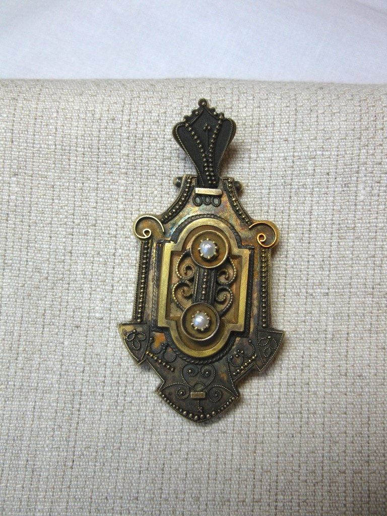 Picture Locket Antique Wedding Jewelry Etruscan GF Pearl c1880 W & SB