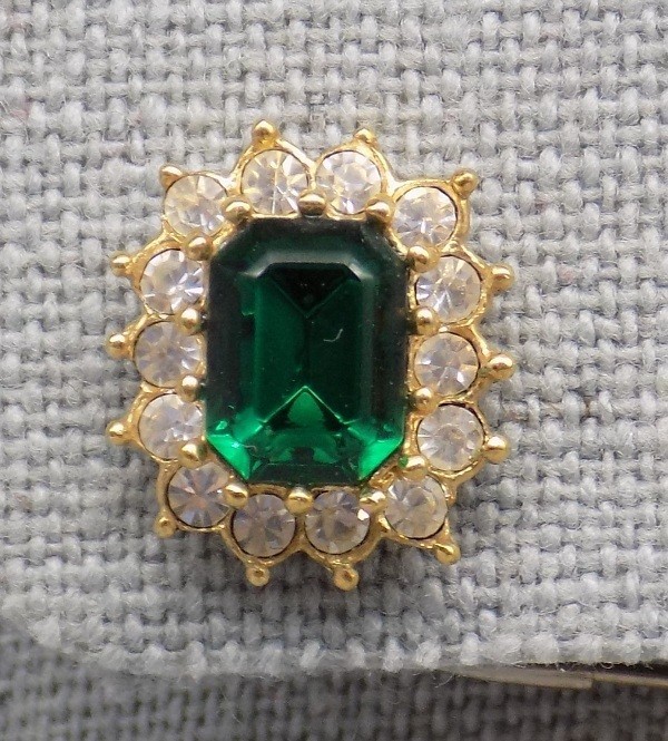 Emerald Green & Clear CZ Roman Signed Pendant & Pierced Earrings Set Rhinestone
