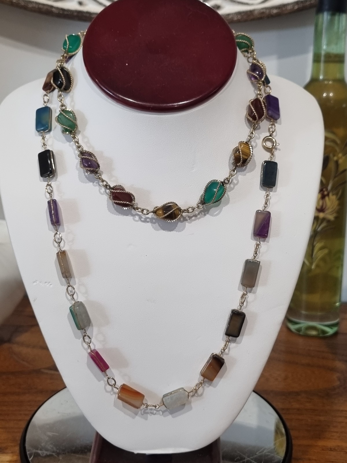Vintage 1960s 12k Gold Filled Semi Precious stone necklaces See Video