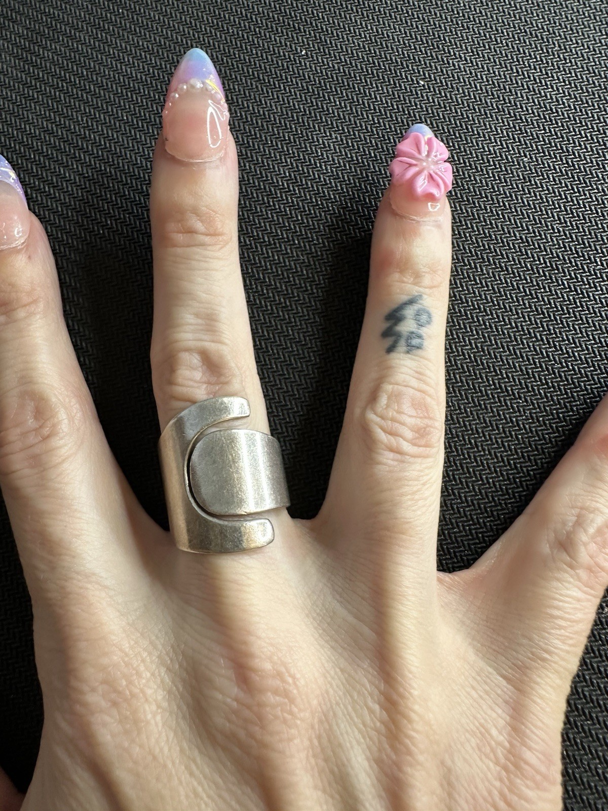 Vtg CII Mexico Sterling Silver 925 Modernist Ring, Size 8, Adjustable
