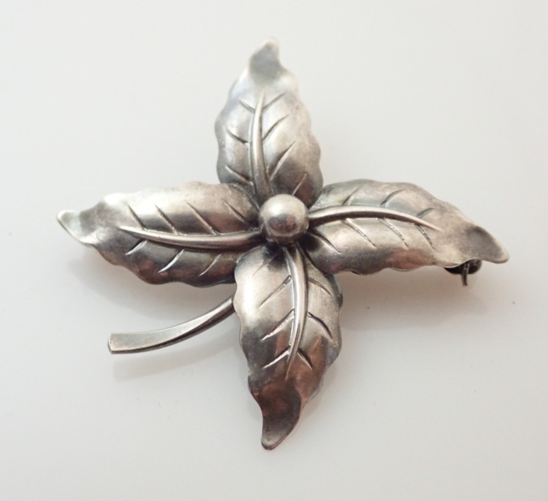 Vintage Niels Erik NE From Signed Denmark Flower Sterling Silver Brooch Pin