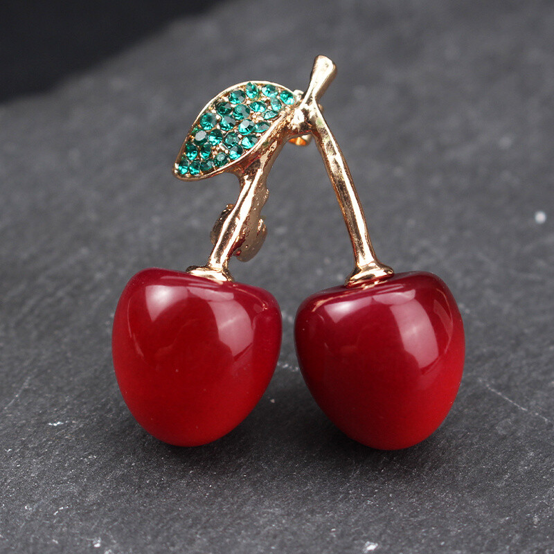 Cute Sweet Girl Simple Fashion Fruit Cherry Brooch Women Men Jewelry Gift