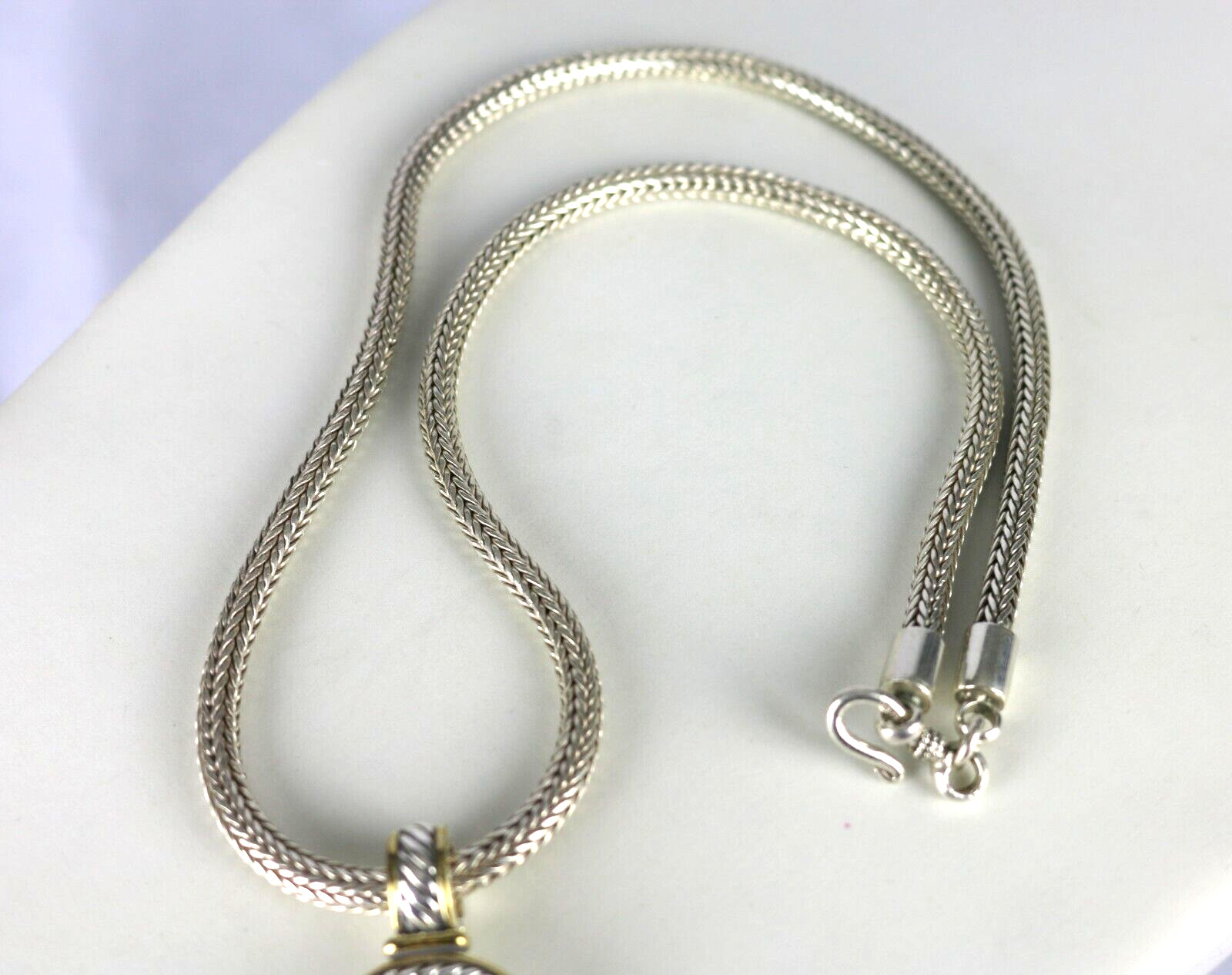 Vintage Sterling Silver 925 Spiga/ Wheat Chain w/ Green Peridot Pendant Necklace