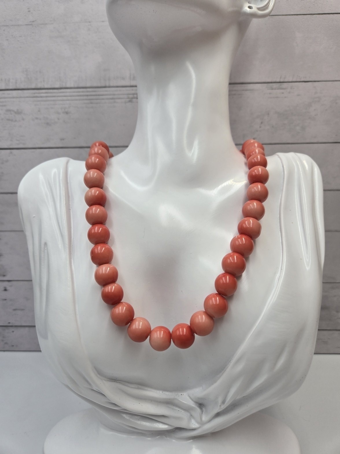 Coral color Bead Necklace Silver-Tone Filigree Clasp Pink fashion jewelry 113