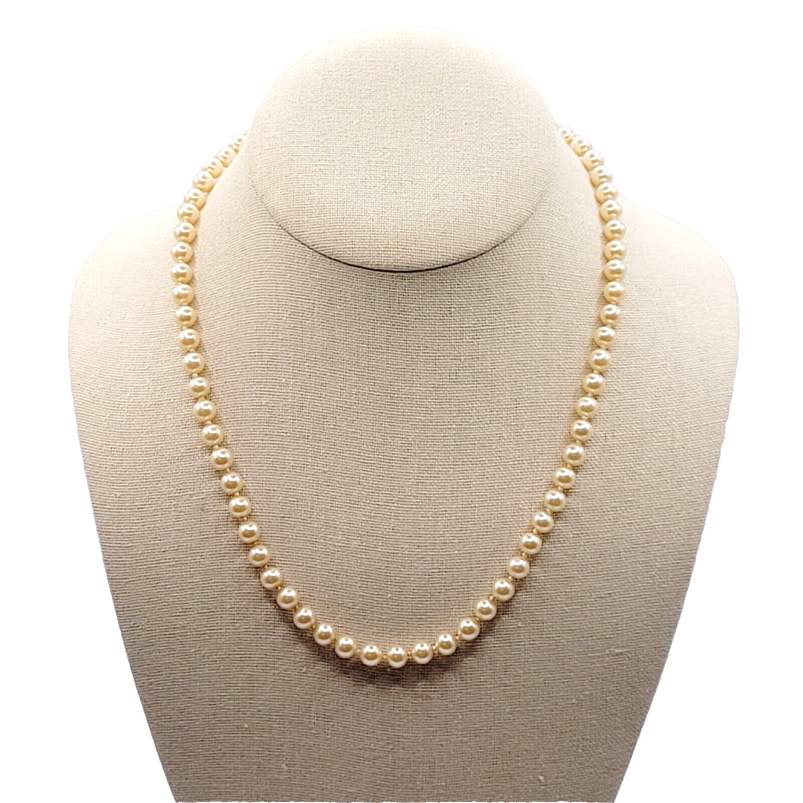Cream Hand Knot Faux Pearl Bead Necklace GSilver Mark Vintage Necklace 19 Inch