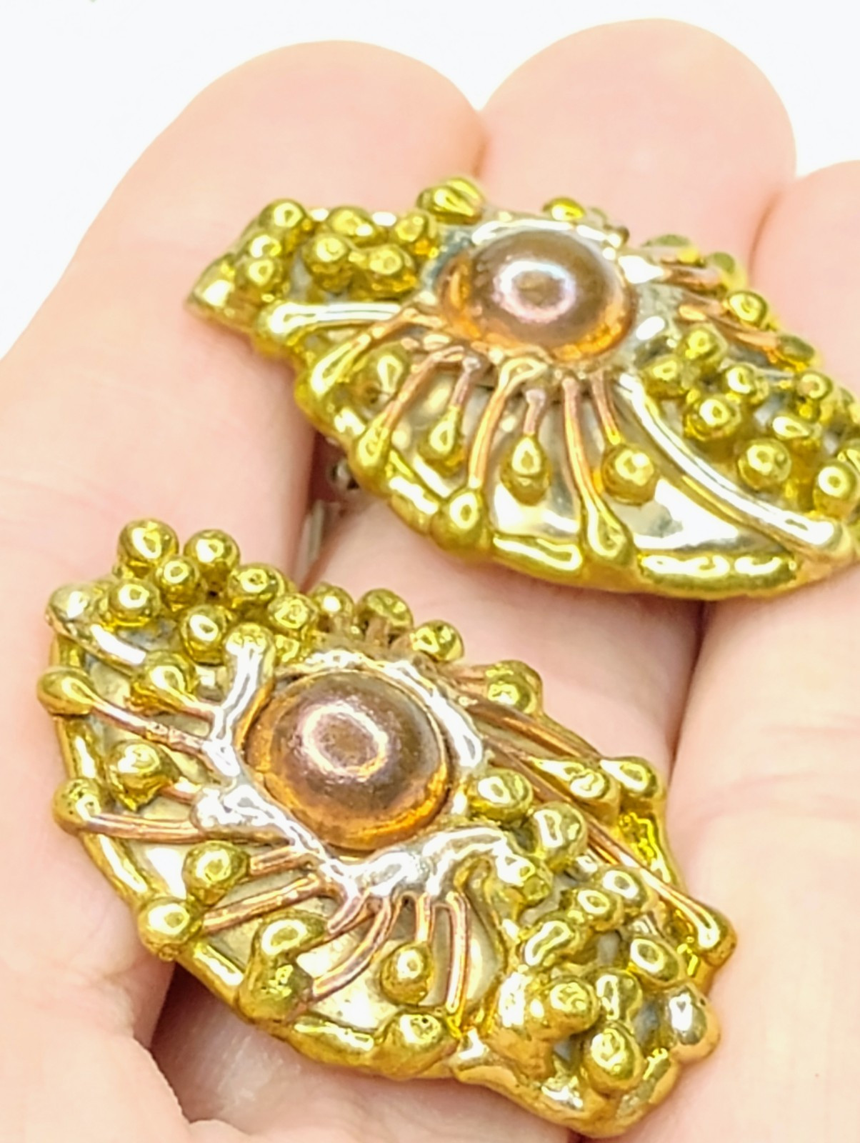 Vintage Brutalist Clip On Earrings Copper & Brass Made in Mexico