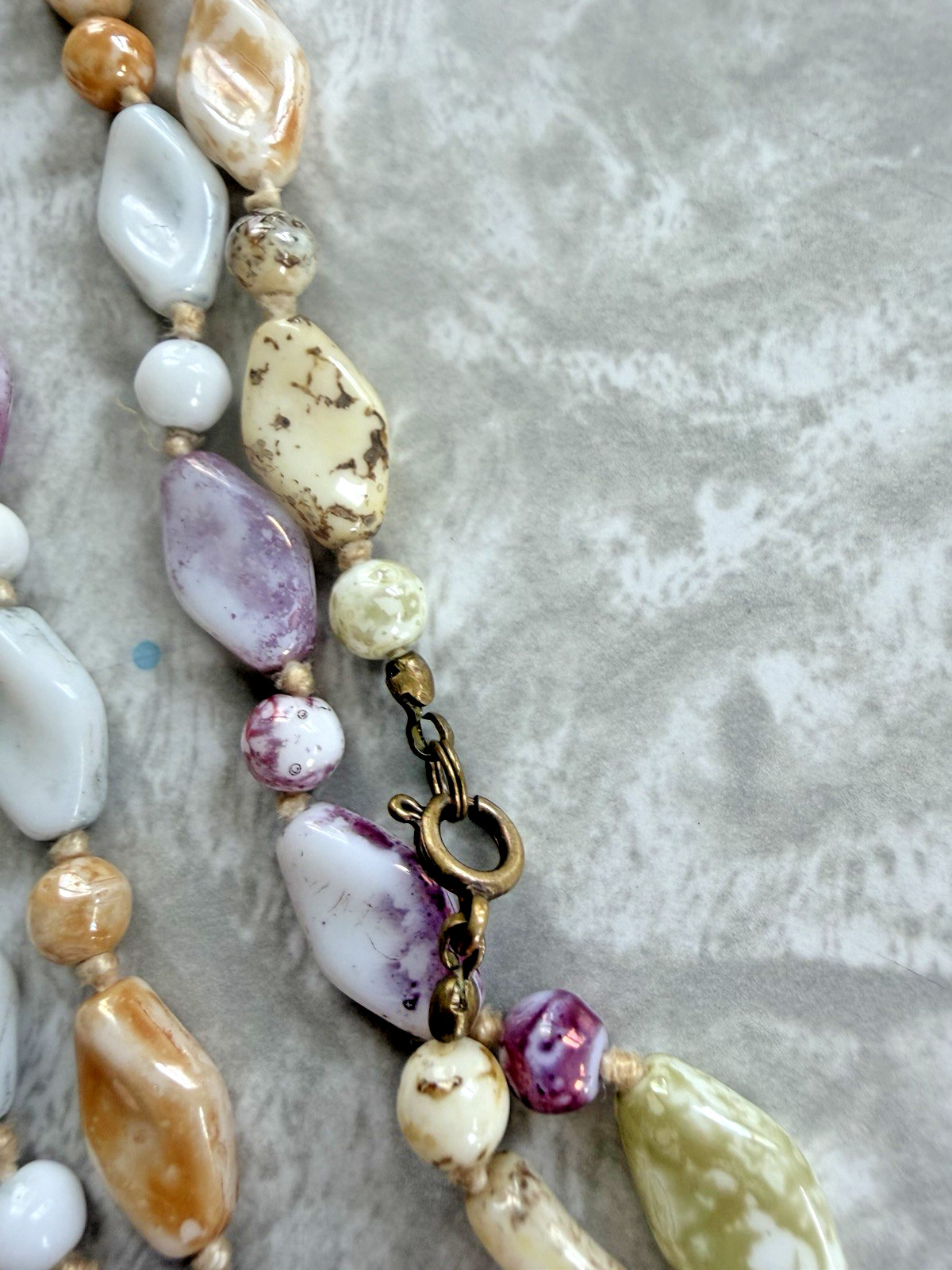 Lot of 2 SUPER LONG Vintage Polished Beads Stones Hand-knotted Shiny Necklaces
