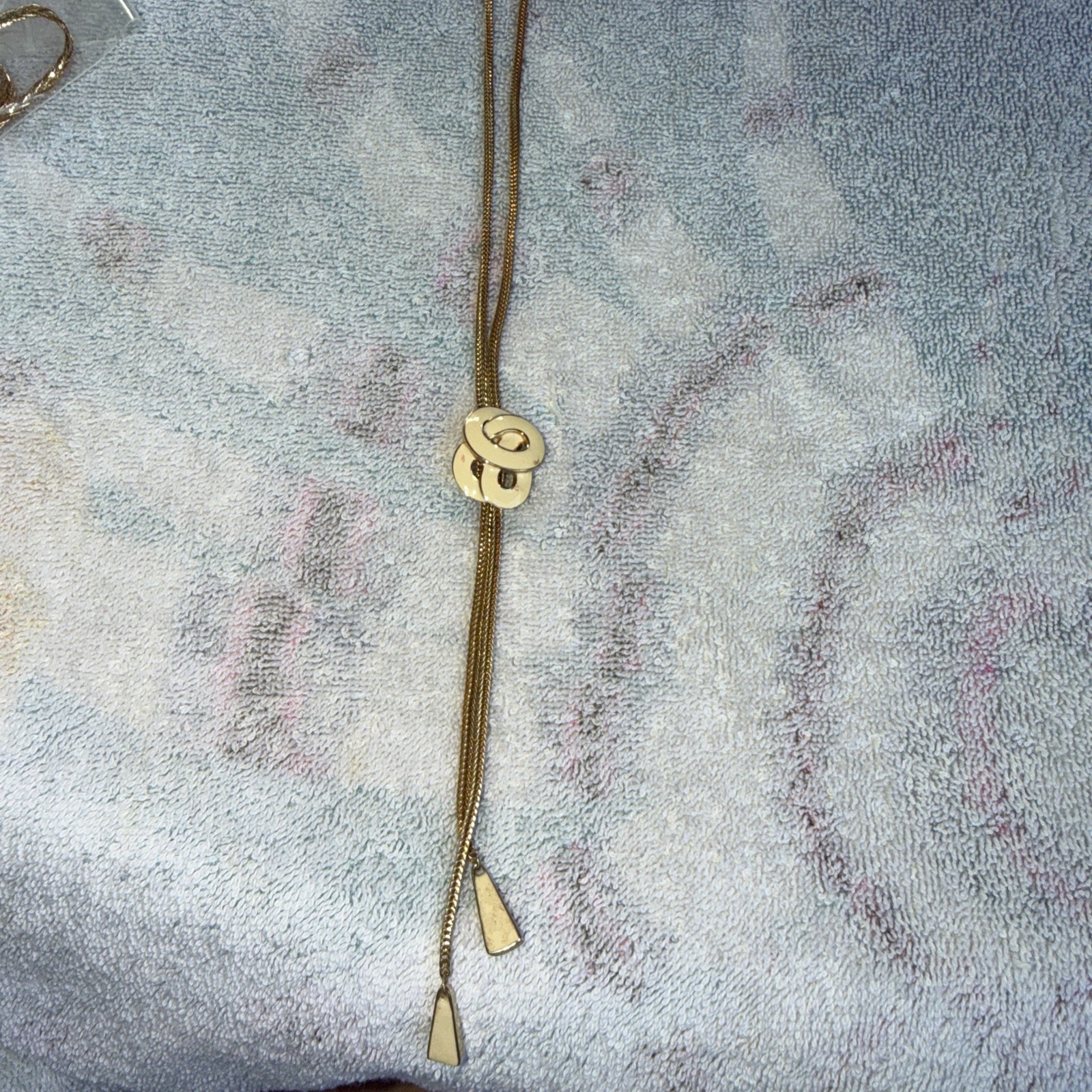 Vintage Monet Gold Y Lariat Enamel Necklace