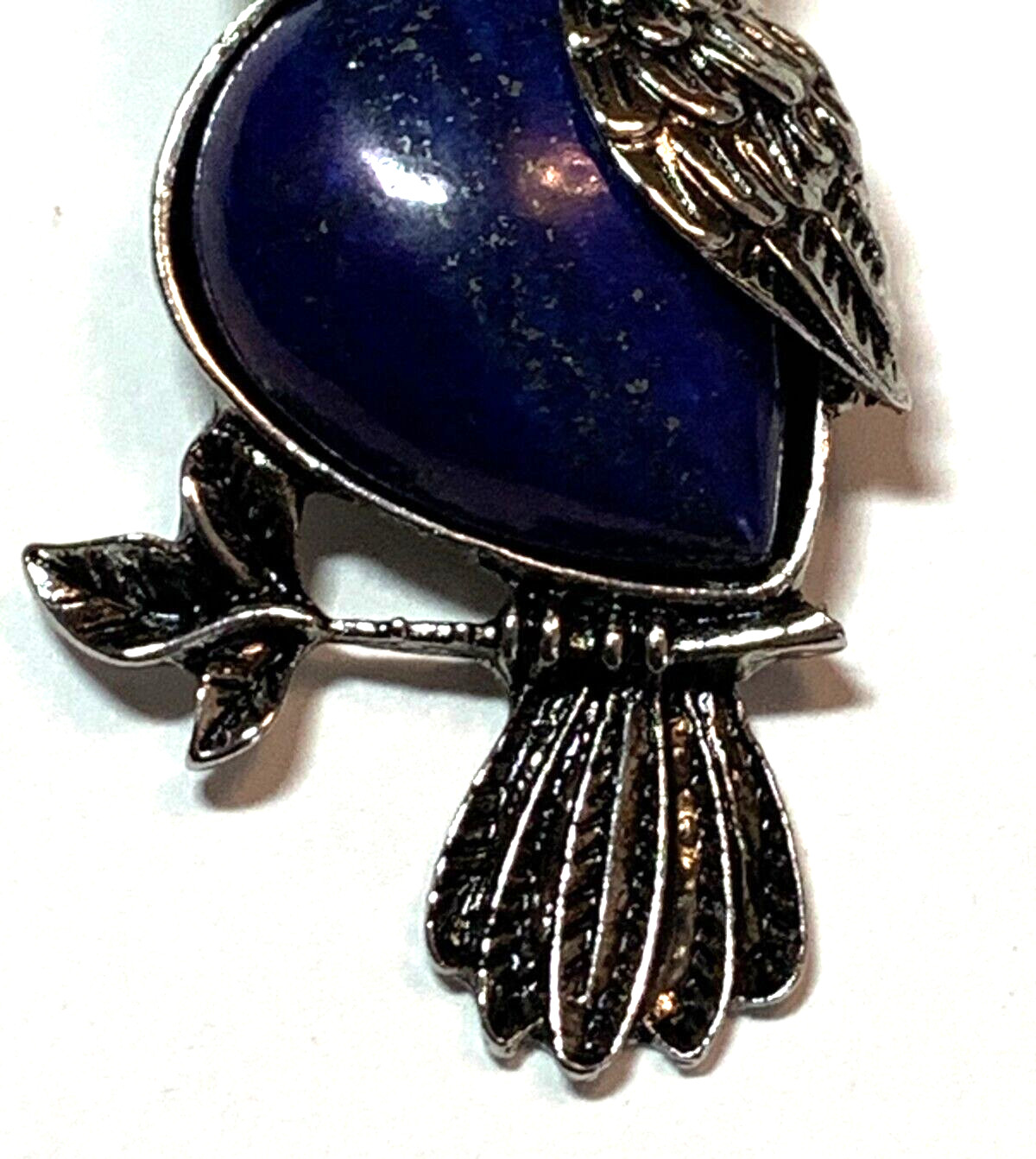 Lapis Lazuli Owl Pendant Glass Rhinestone Eyes Stainless Steel Chain Necklace