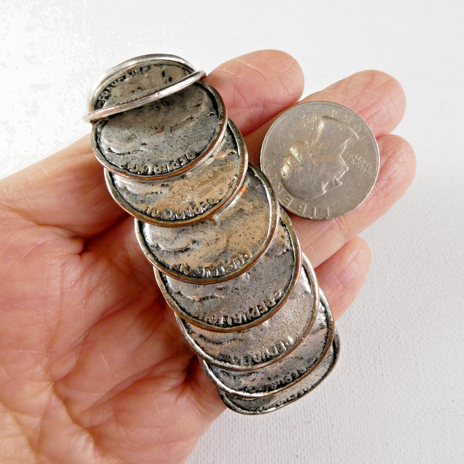 Vintage Silver Souvenir COIN Bracelet Stretch Expansion Large Coins Nice Quality