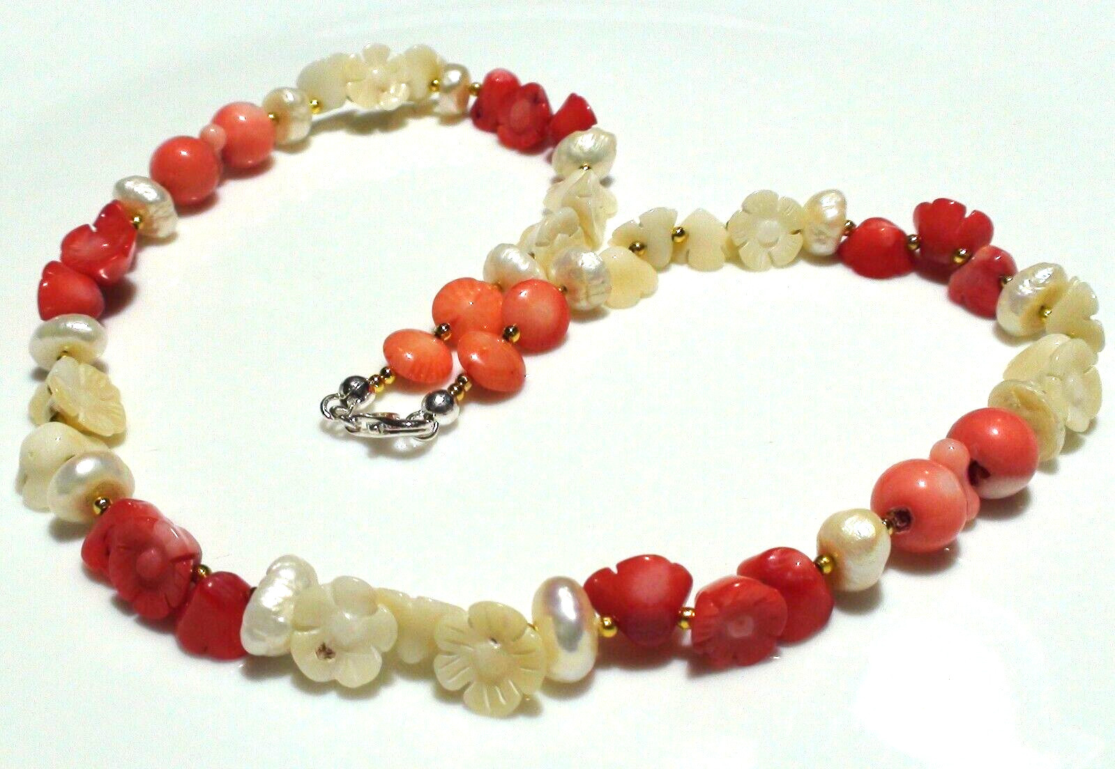 152.80ct 100% NATURAL SEA SALMON PINK,WHITE CORAL,PEARL 925 SSILVER CLASP NE-CE.