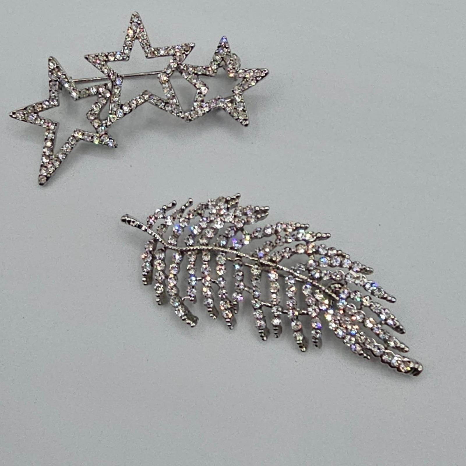 Vtg Silver Tone Brooch Pin Lot Butterfly Stars Heart Feather Rhinestone Sparkle