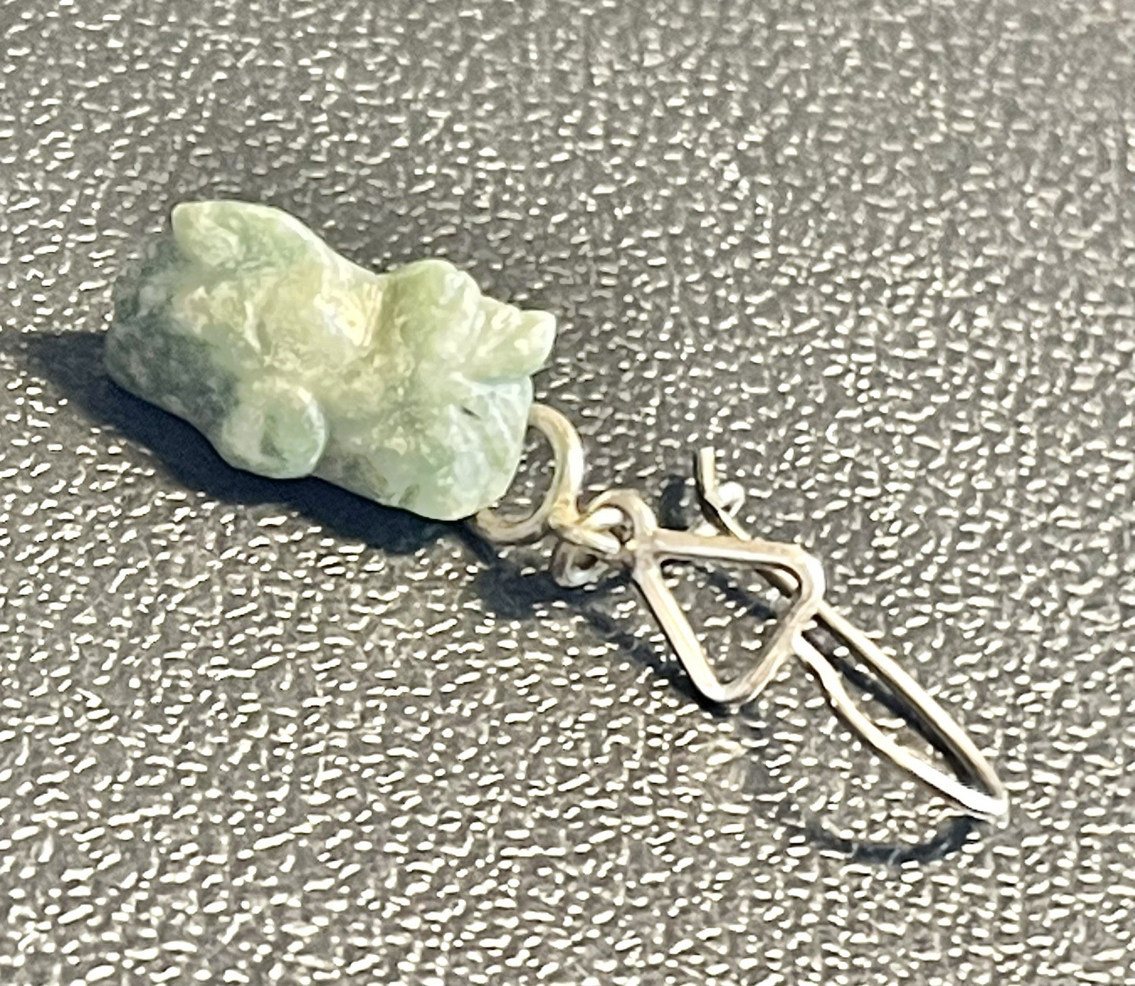Vintage Mayan Aztec Mask Head Dangle Earrings Green Face Jade (?) Stone Silver
