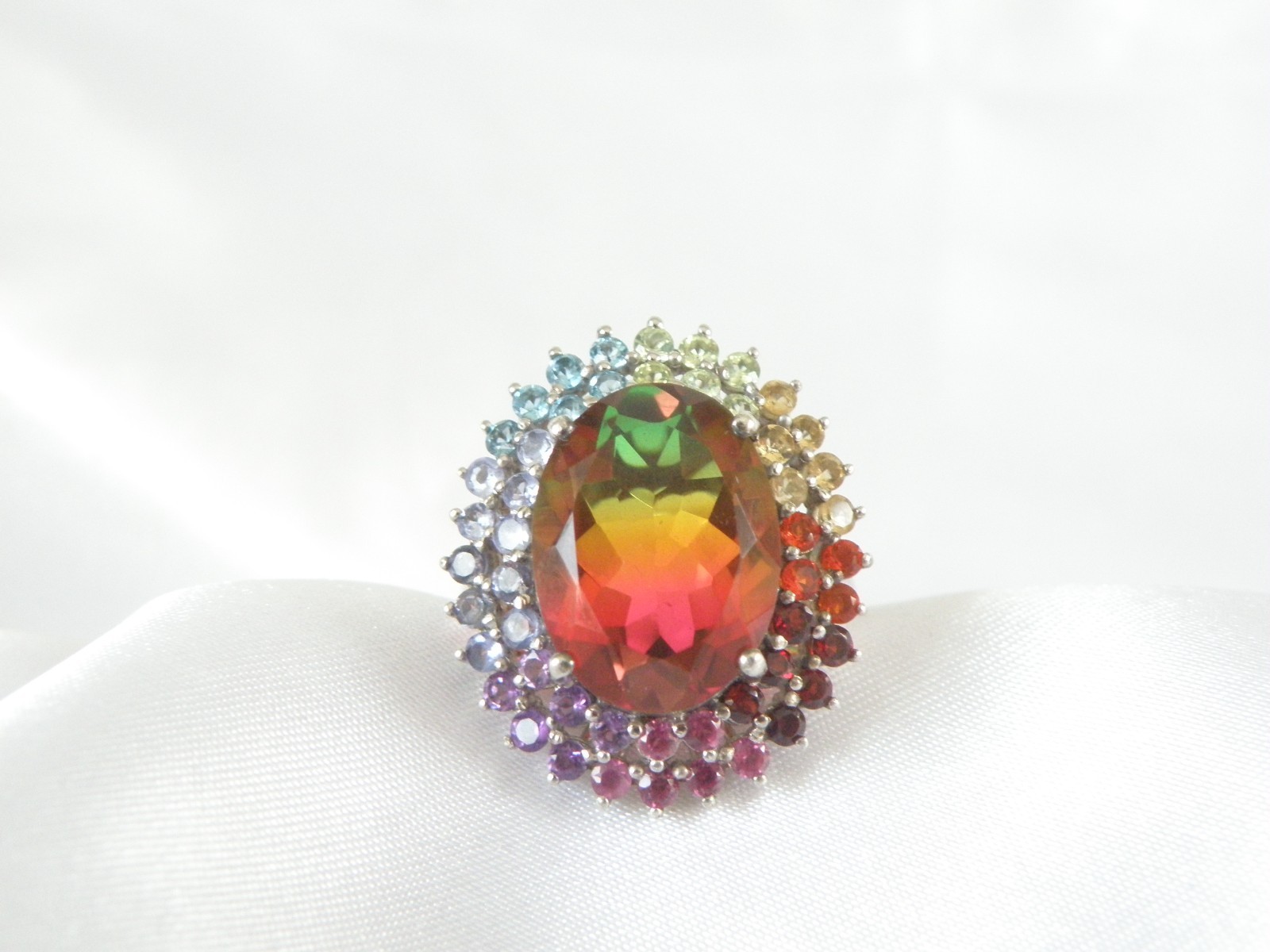 Large Sterling Silver 925 Watermelon Tourmaline Exotic Gemstone Statement Ring 8