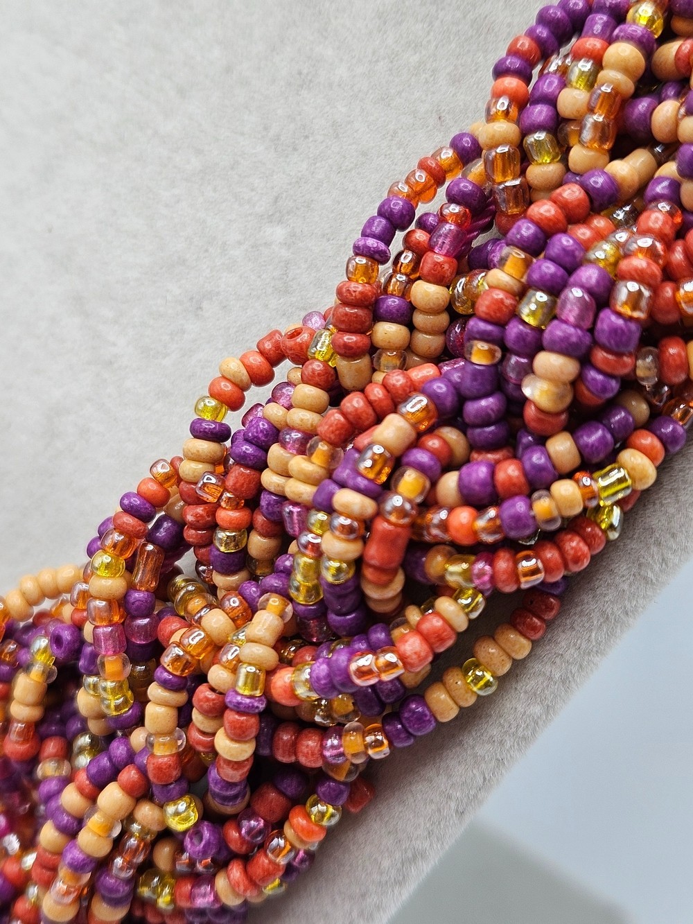 VINTAGE Multicolor Glass Seed Bead Braided Beaded Statement Necklace Boho