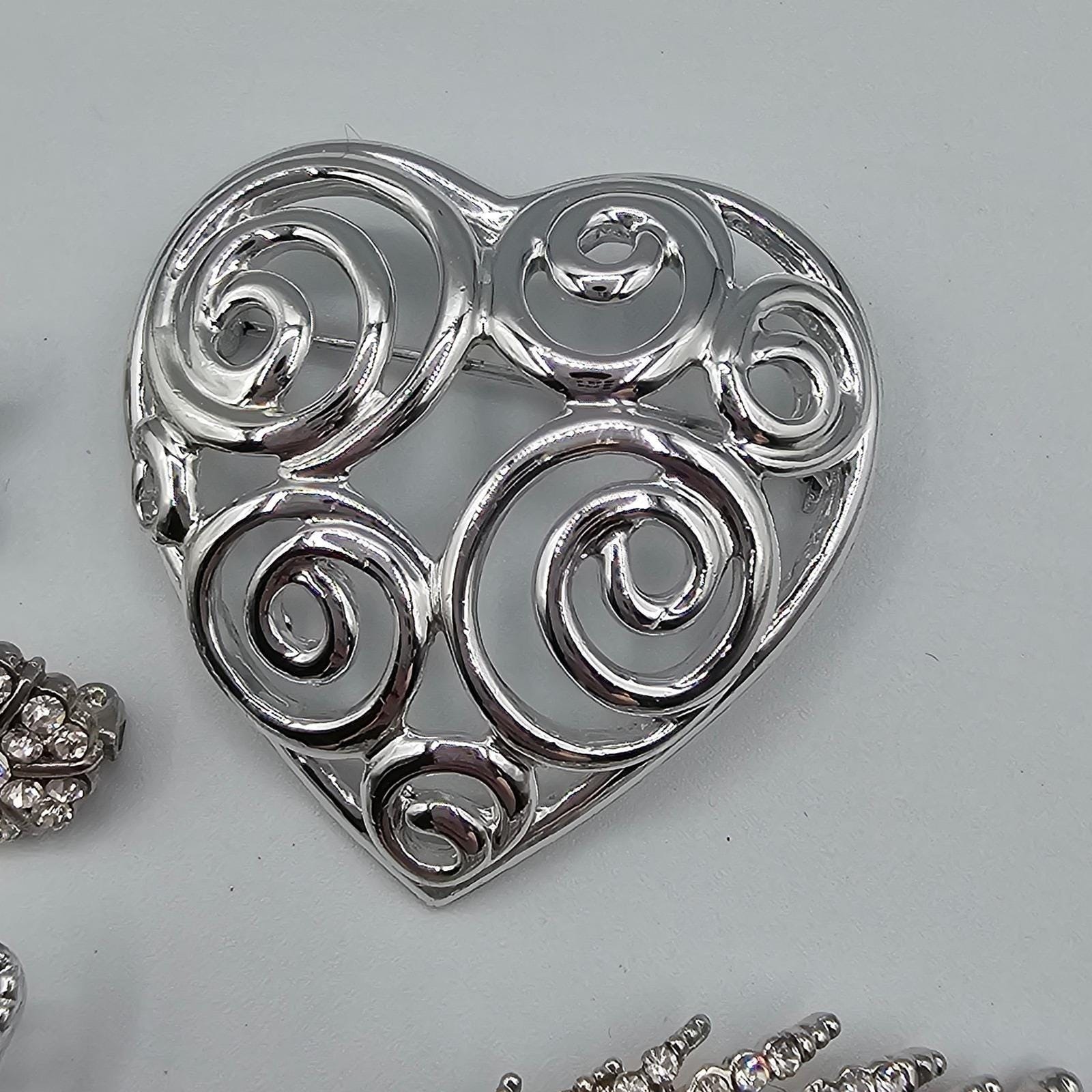 Vtg Silver Tone Brooch Pin Lot Butterfly Stars Heart Feather Rhinestone Sparkle