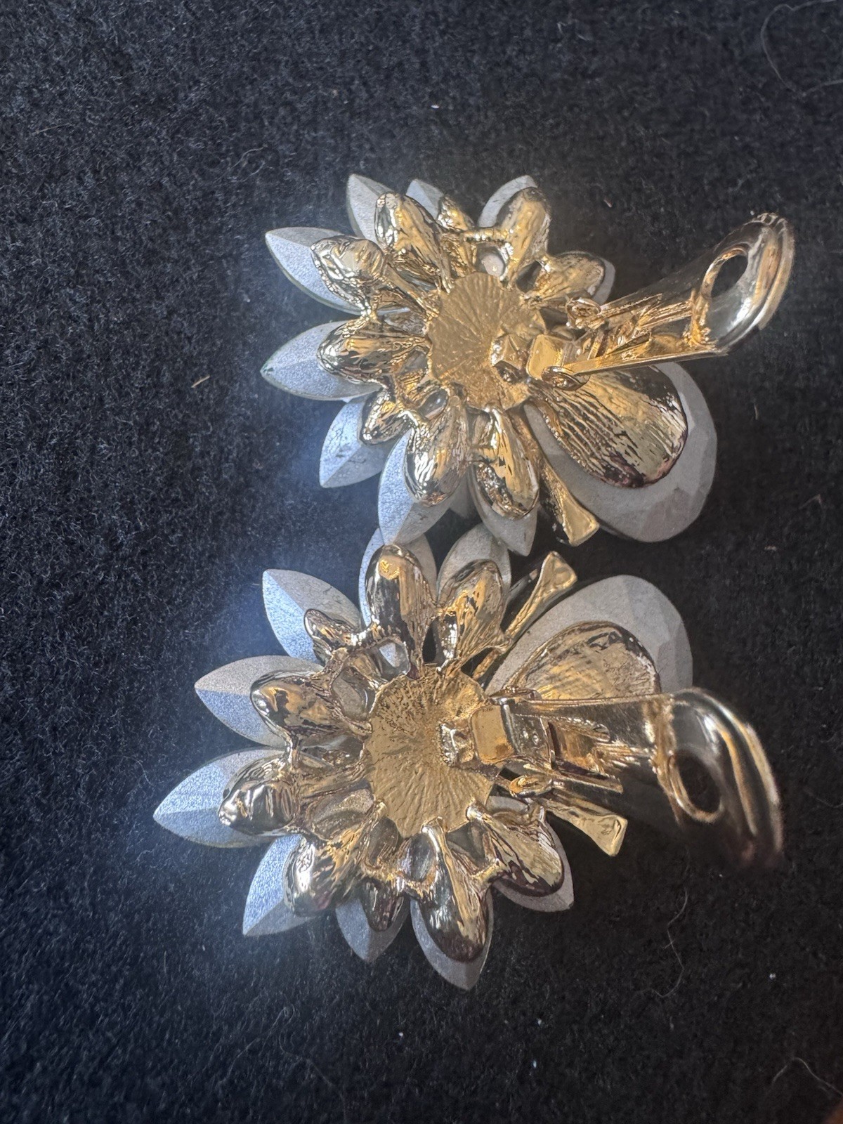Vintage Aurora Borealis Rhinestone Earrings AB Crystal Floral Unbranded Clip On