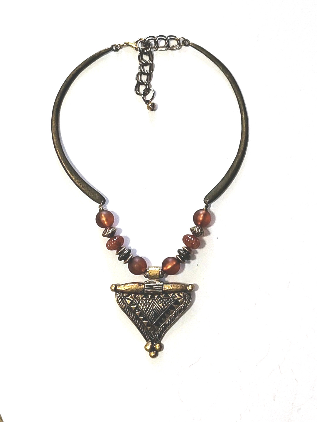 Vintage Signed ORENA PARIS Tribal Beaded Pendant Necklace Bold Revival Runway