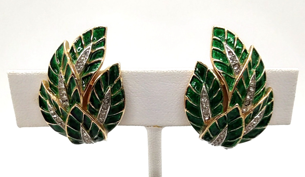 Alfred Philippe Trifari Harlequin Green Enamel Earrings and Brooch!