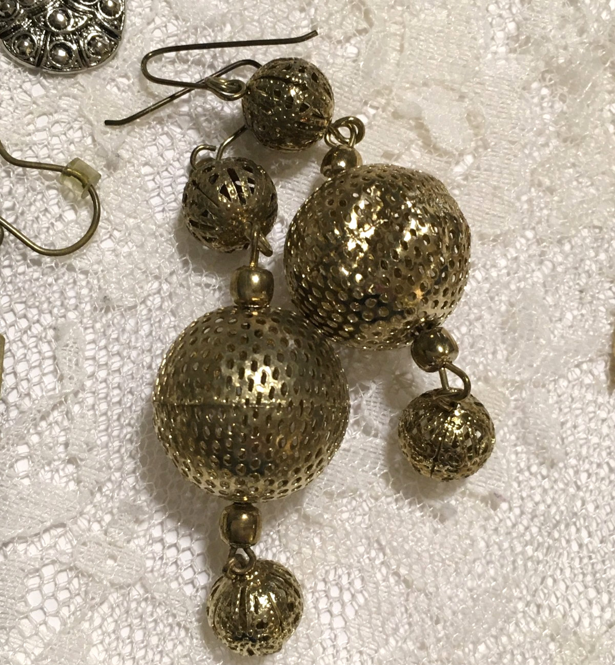 Vintage Dangle Earrings Lot Silver Gold Tone 5 Pairs Retro Chain Bead Hook Clasp