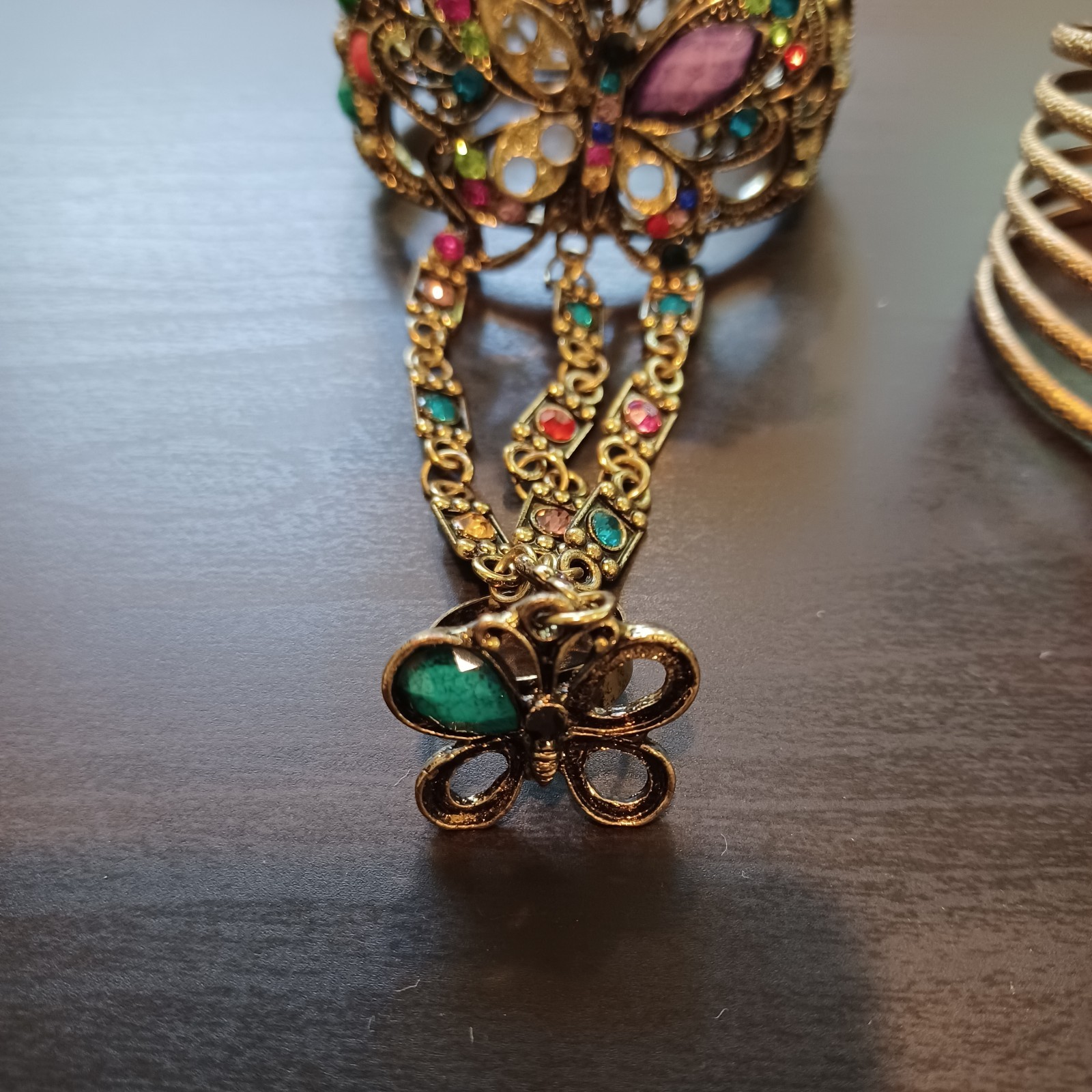 Lot of 2 Bangle Cuff Hinged Bracelets Gold Tone + Slave Style Metal Super Cute