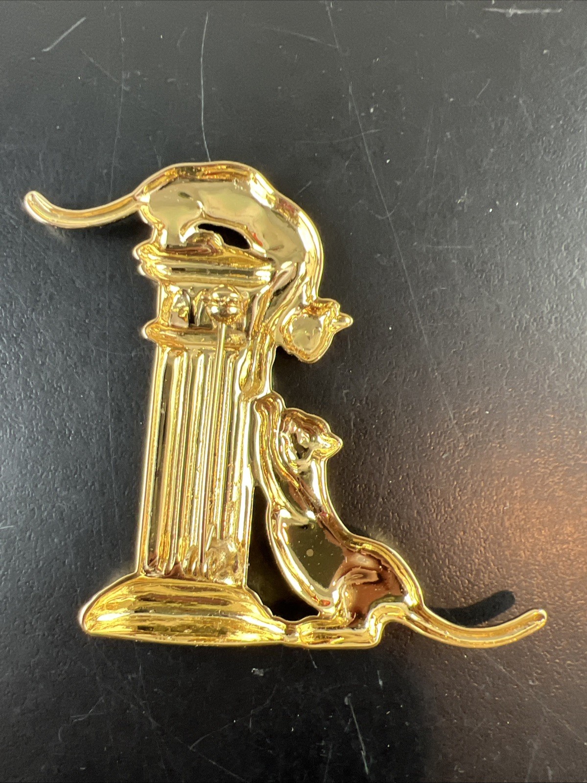 VTG Two Cats On A Column Whimsical Gold-Tone 2 1/2” Pin Brooch Granny Core