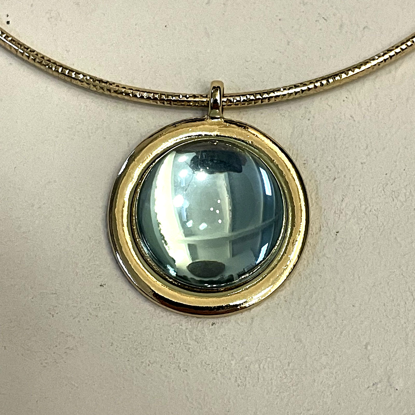 Vintage Flares Jewelry Gold Toned Snake Choker w/Light Blue Dome Crystal Pendant