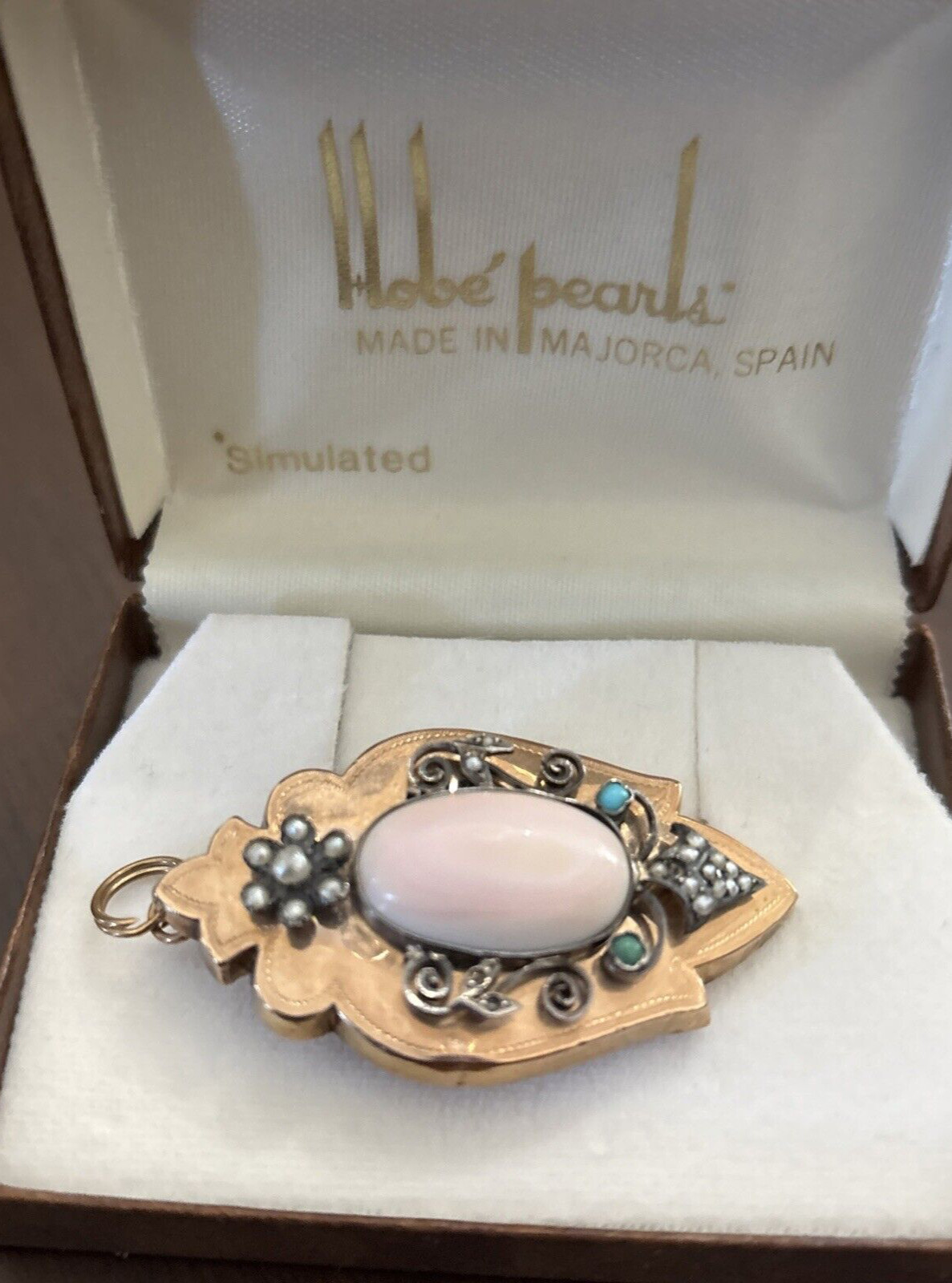 Hobé Brooch/Pendant Vintage Estate Sim Pearls Turquoise