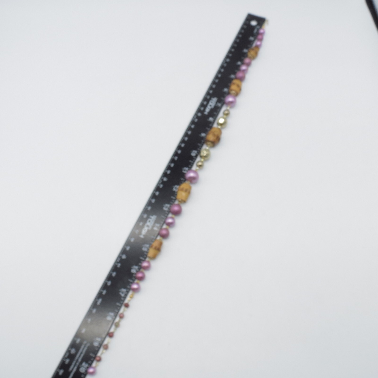 Vintage Japan Bamboo Pink Beaded Necklace Gold Tone Statement 17″